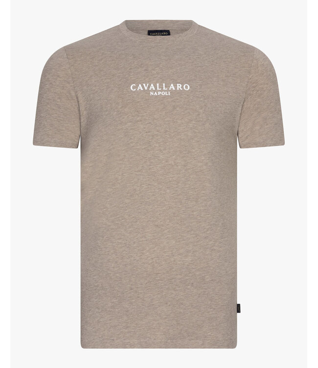 Cavallaro 117251003 Baroni Tee sand melange t-shirt beige ronde hals katoen stretch