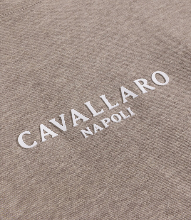Cavallaro 117251003 Baroni Tee sand melange t-shirt beige ronde hals katoen stretch