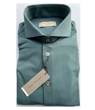 John Miller slim fit overhemd groen blauw structuur hyperstretch