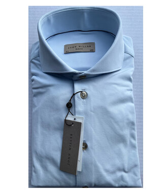John Miller slim fit overhemd lichtblauw structuur hyperstretch