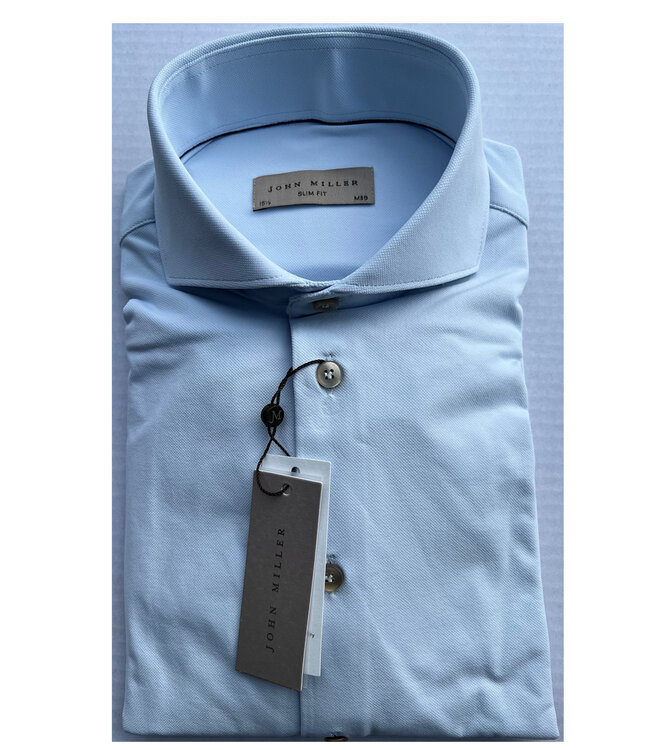 John Miller lichtblauw structuur heren overhemd hyperstretch slim fit