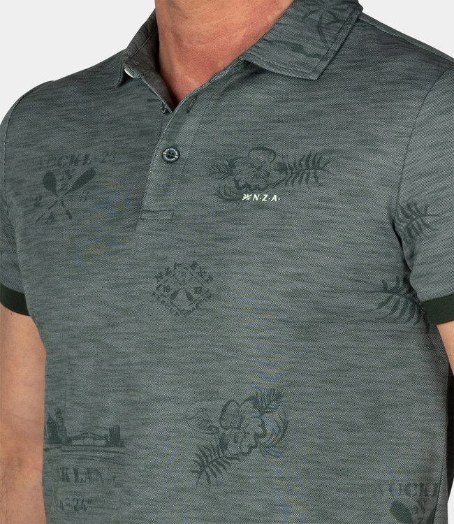 New Zealand Auckland Romeo 25CN111 1762 FOREST GREEN Short Sleeve polo groen grijs met speciale print