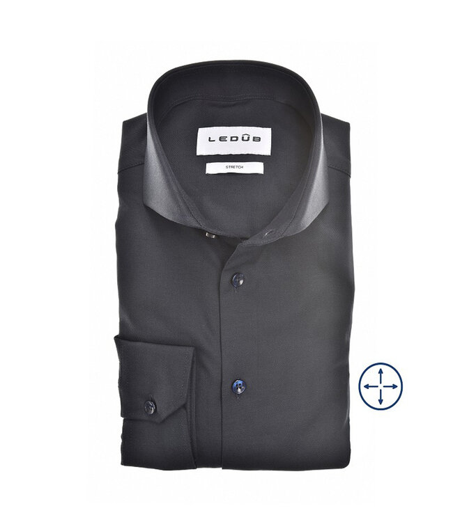 overhemd donkerblauw katoen stretch 1knoops wide spread lange mouw