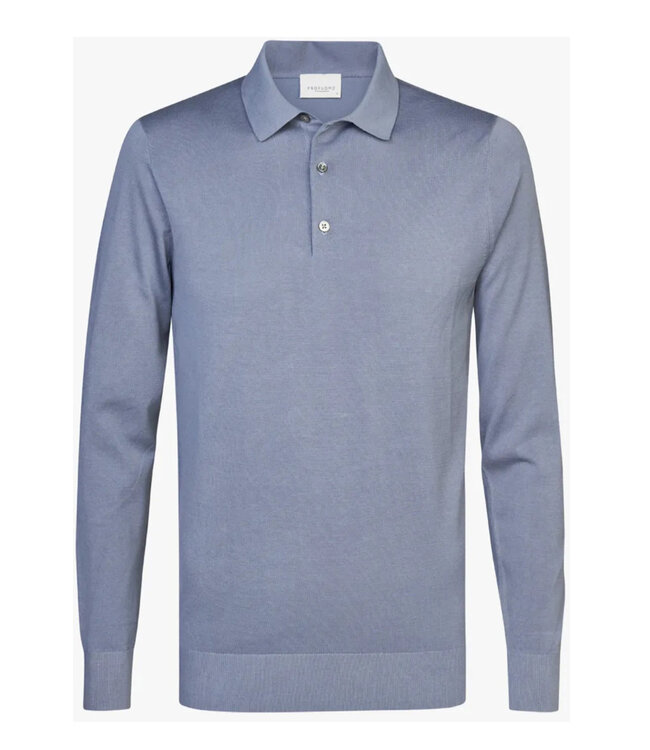 Profuomo heren polo lange mouw blauw grijs cool cotton