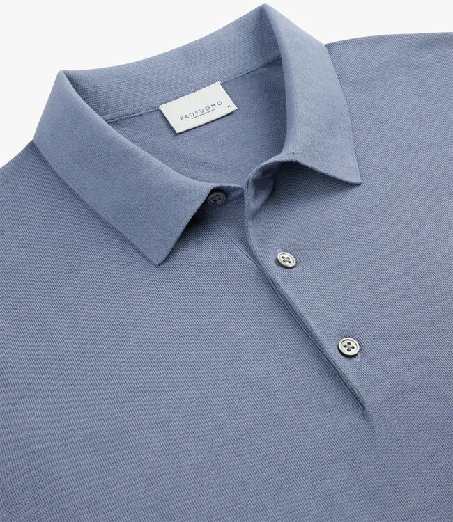 Profuomo heren polo lange mouw blauw grijs cool cotton