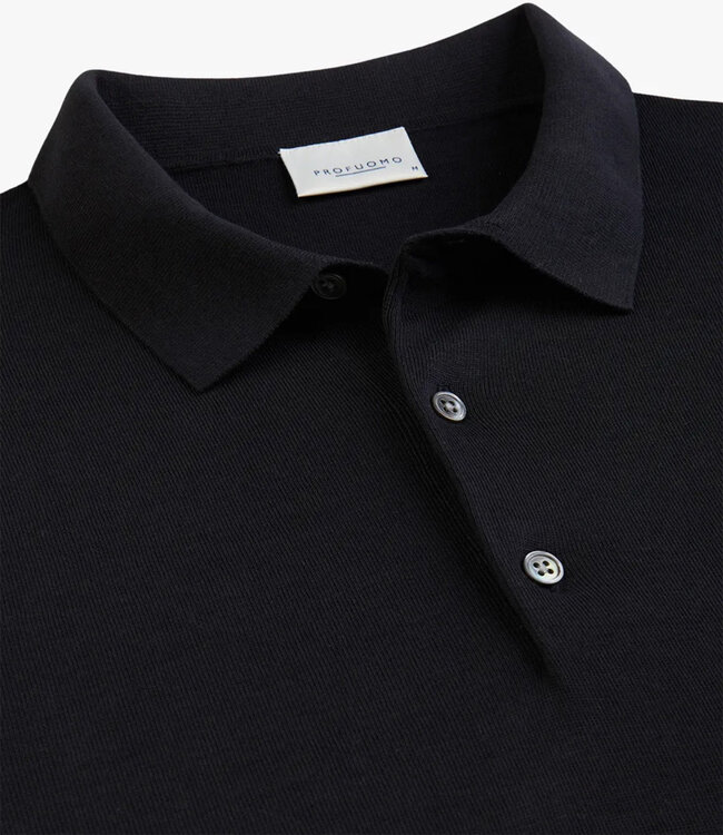 Profuomo heren polo lange mouw donkerblauw cool cotton