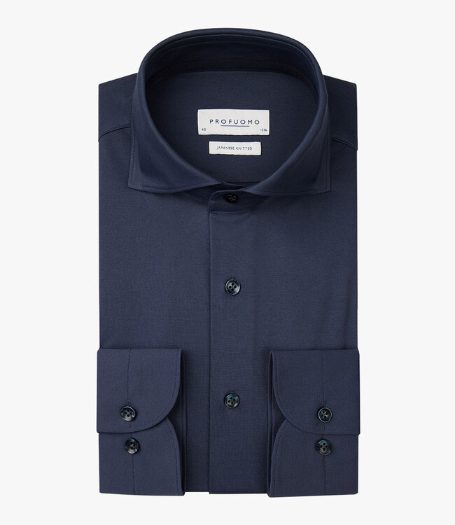 Profuomo slim fit overhemd double dye japanese knitted donkerblauw