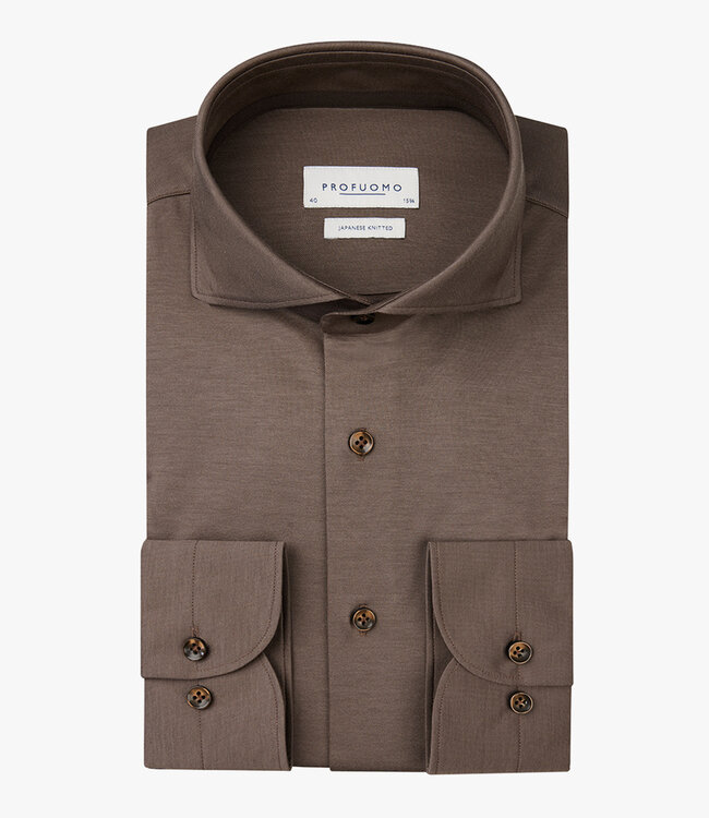 Profuomo slim fit overhemd japanese knitted taupe bruin