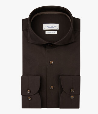 Profuomo slim fit overhemd japanese knitted donkerbruin