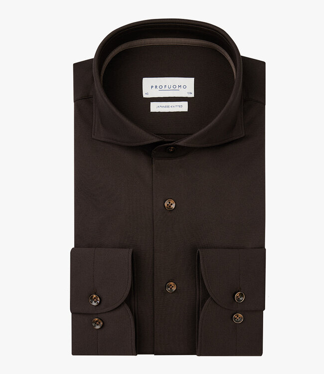 Profuomo slim fit overhemd japanese knitted donkerbruin