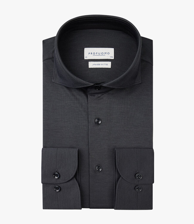 Profuomo slim fit overhemd japanese knitted antraciet grijs