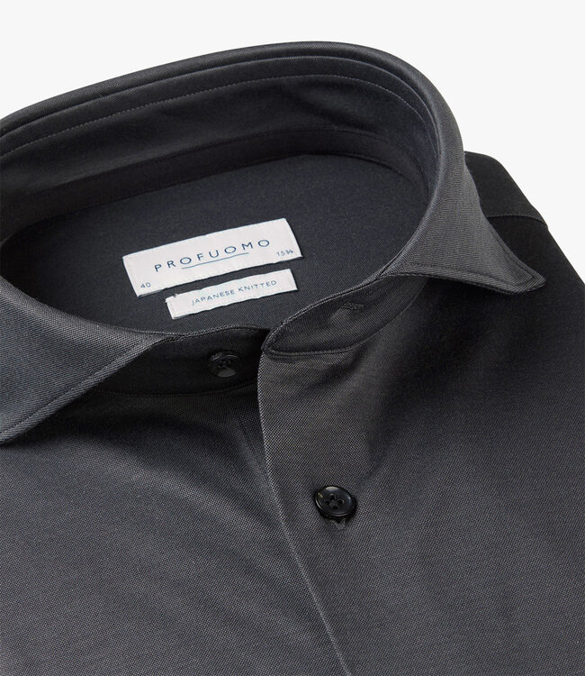 Profuomo PPVH30044F slim fit overhemd japanese knitted antraciet grijs 1knoops cut away