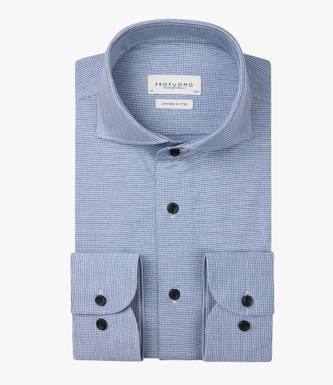 Profuomo PPVH30048A slim fit overhemd japanese knitted donkerblauw wit werkje 1knoops cut away