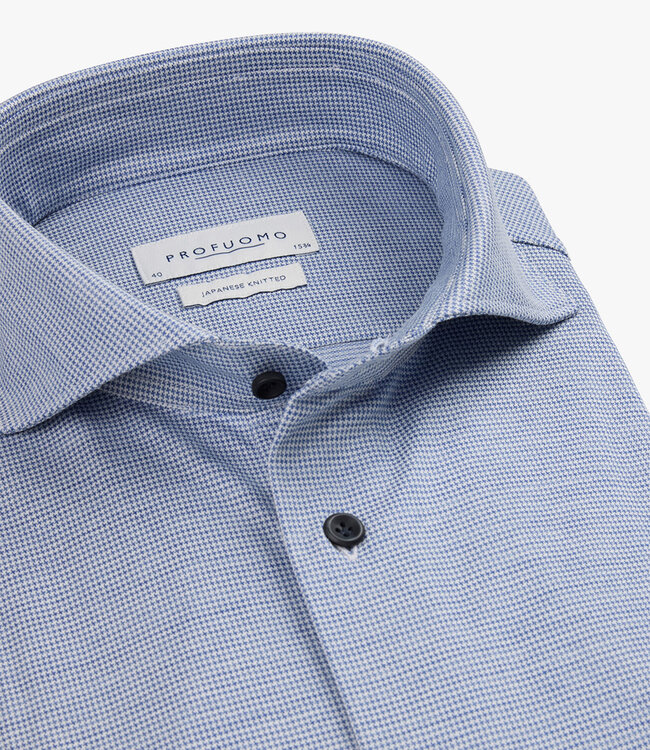 Profuomo PPVH30048A slim fit overhemd japanese knitted donkerblauw wit werkje 1knoops cut away