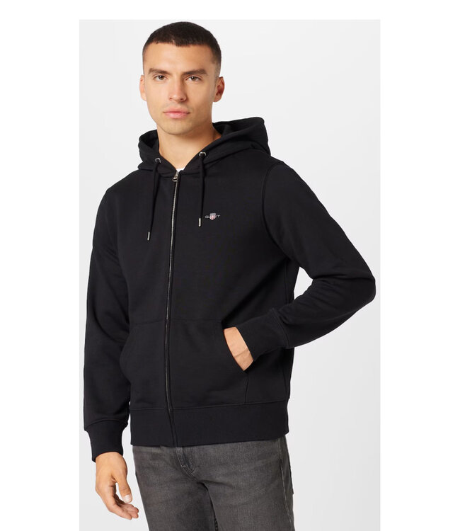 Gant 2007059 5 heren zwart sweat vest met rits en capuchon