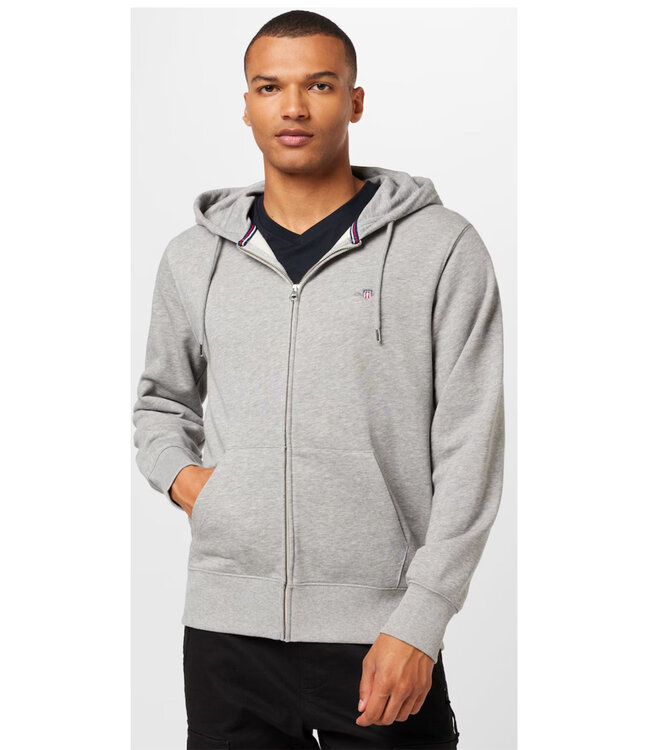 Gant 2007059 93 heren grijs melange  sweat vest met rits en capuchon