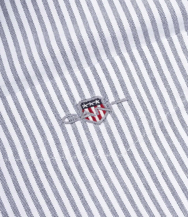 Gant 3000231-423 heren overhemd korte mouw donkerblauw-wit oxford streepje