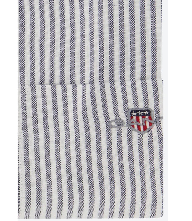 Gant 3000231-423 heren overhemd korte mouw donkerblauw-wit oxford streepje