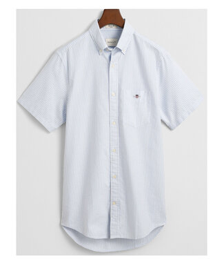 Gant lichtblauw-wit oxford streepje regular korte mouw