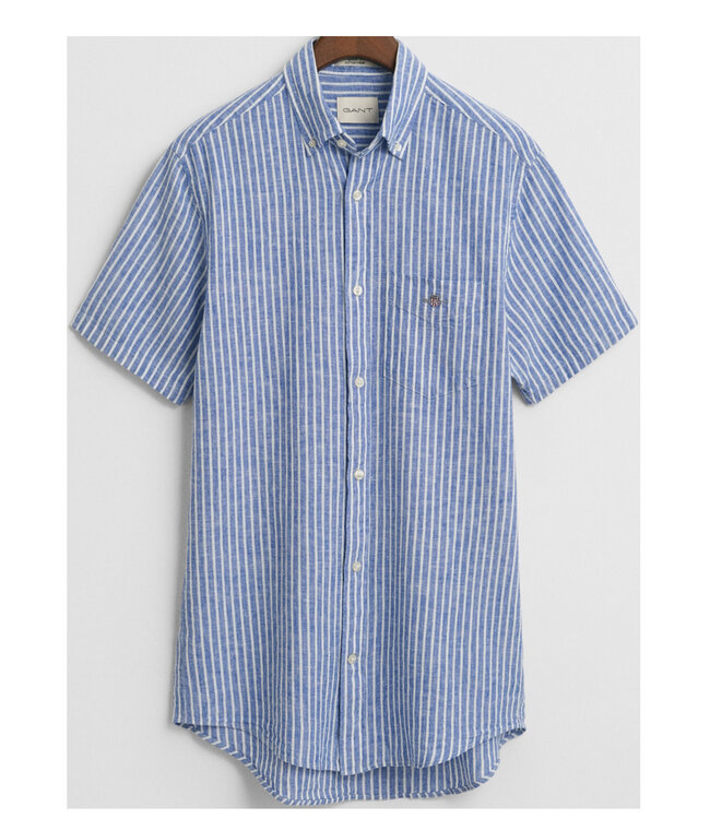 Gant 3250039 407 heren overhemd kobaltblauw wit streep korte mouw