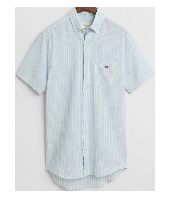 Gant 3250039 457 heren overhemd lichtblauw wit streep korte mouw