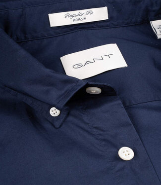 Gant heren overhemd donkerblauw poplin uni