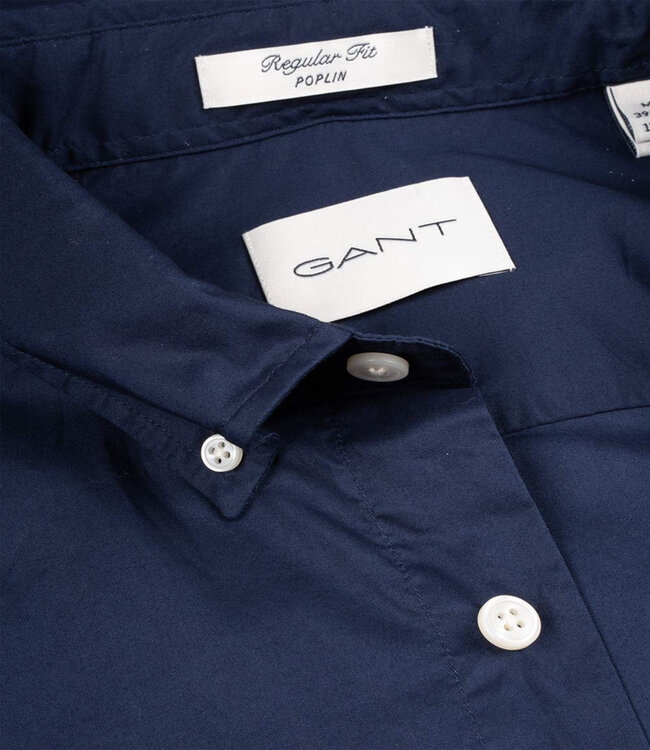 Gant heren overhemd donkerblauw poplin uni