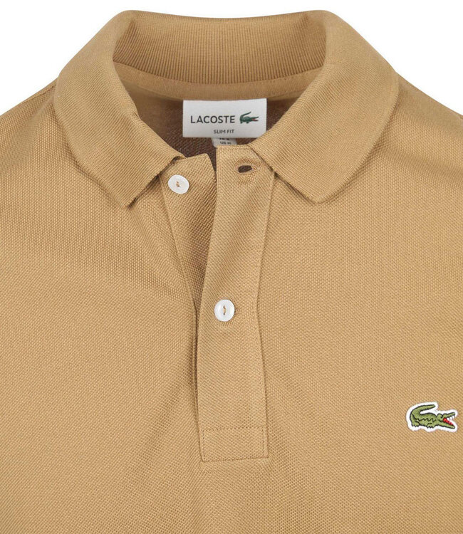 Lacoste 02S slim fit beige sand polo groen krokodil