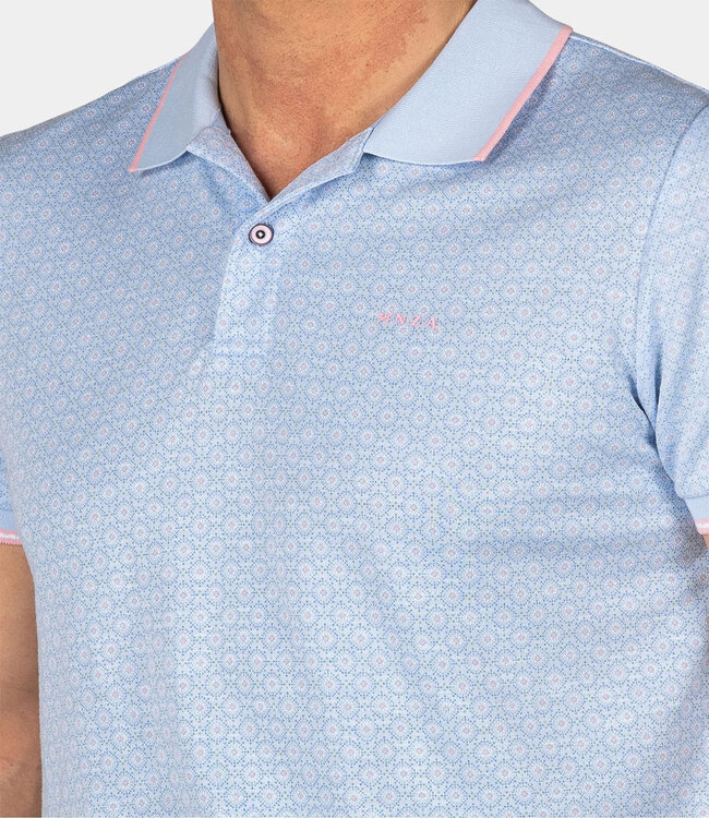 New Zealand Auckland Warren 25CN107 1675 polo lichtblauw pastel blue print met roze details