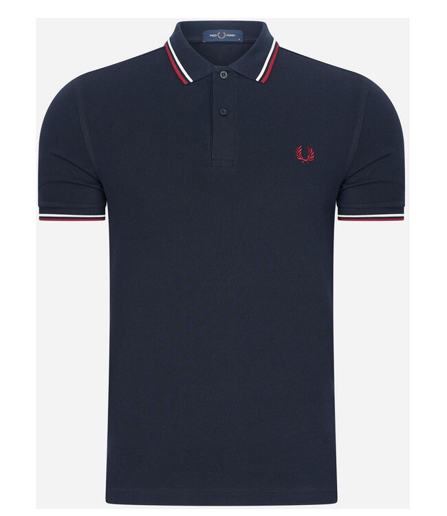 Fred Perry M3600 T55 Twin Tipped polo donkerblauw met bordeaux rood Fred Perry logo