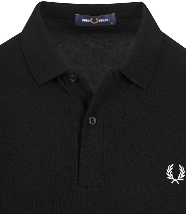 Fred Perry M6000 906 Plain polo zwart met zilver chrome Fred Perry logo pique katoen