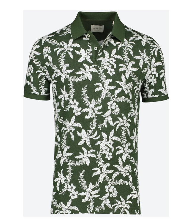 Gant 2062038-313 donkergroen bloemenprint heren polo korte mouw regular fit