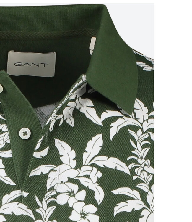Gant 2062038-313 donkergroen bloemenprint heren polo korte mouw regular fit