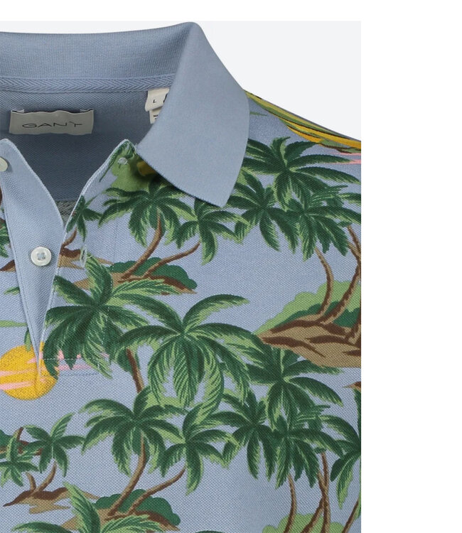Gant 2062037-474 lichtblauw hawai print heren polo korte mouw  regular fit