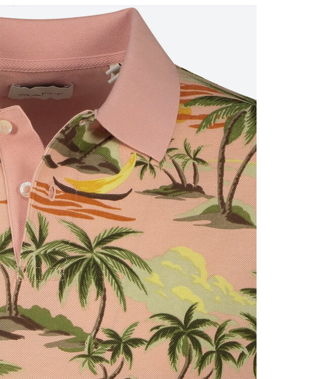 Gant 2062037-624 roze hawai print heren polo korte mouw  regular fit