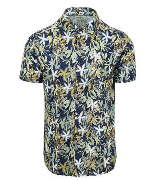 Desoto overhemd korte mouw donkerblauw speciale jungle print