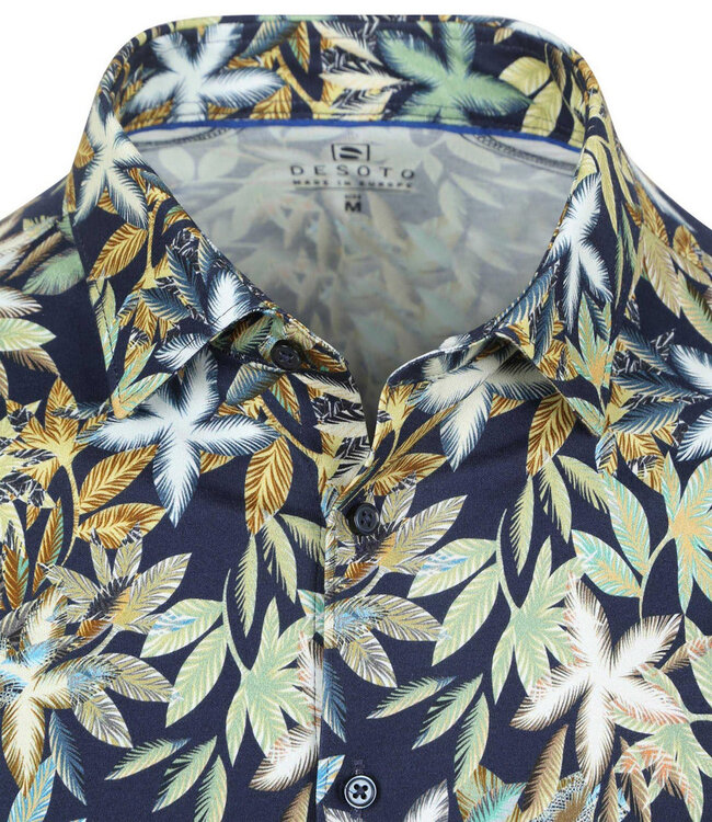 Desoto 82232-3 621 korte mouw overhemd donkerblauw speciale jungle print wide spread