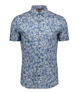 Desoto overhemd korte mouw jeansblauw bloemenprint