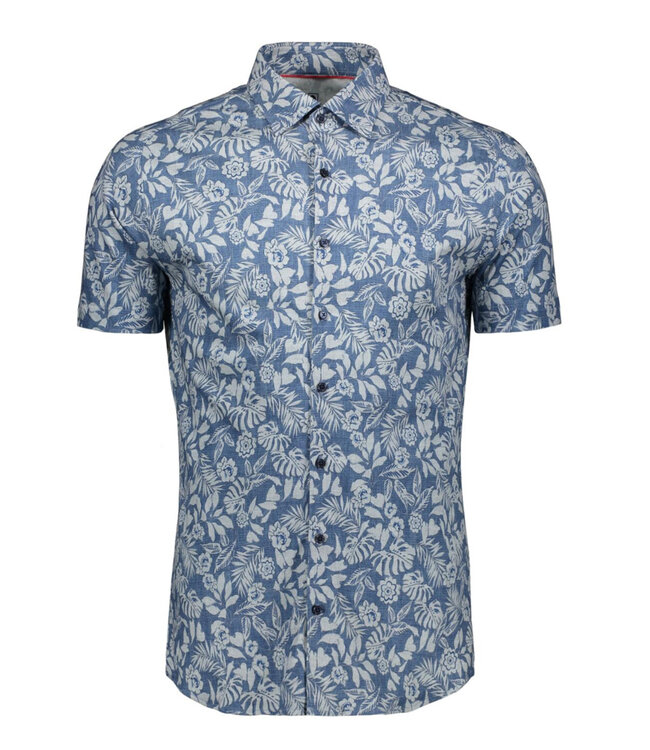 Desoto 81232-3 544 korte mouw overhemd jeansblauw bloemenprint wide spread