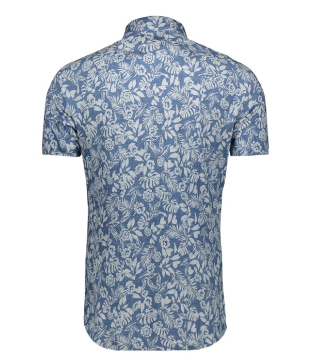 Desoto 81232-3 544 korte mouw overhemd jeansblauw bloemenprint wide spread