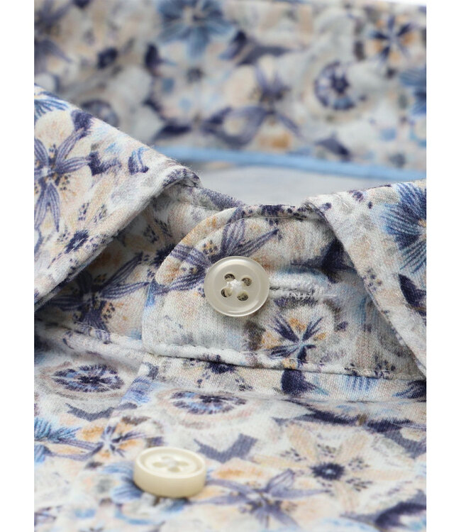 Desoto 81132-3 189 korte mouw overhemd  blauw beige bloemenprint