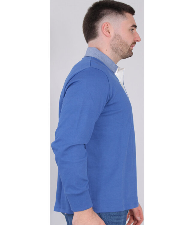 Gant 2004082 407 kobaltblauw heren rugby shirt sweater met jeans kraag