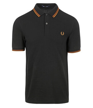 Fred Perry Twin Tipped polo zwart met camel bruin logo