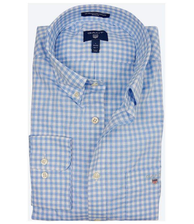 Gant 3046700 468 Gant heren overhemd blauw wit ruitje lange mouw