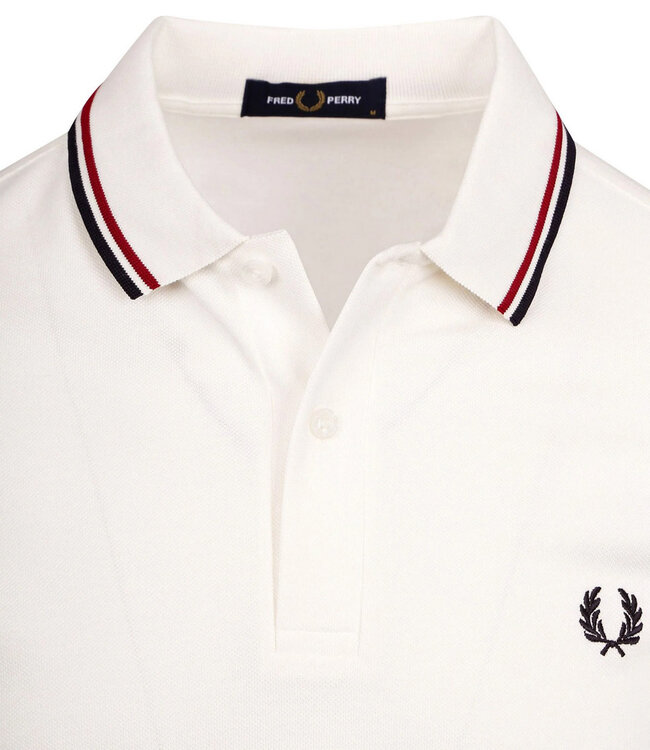 Fred Perry M3600 T60 Twin Tipped polo wit snow white met donkerblauw Fred Perry logo