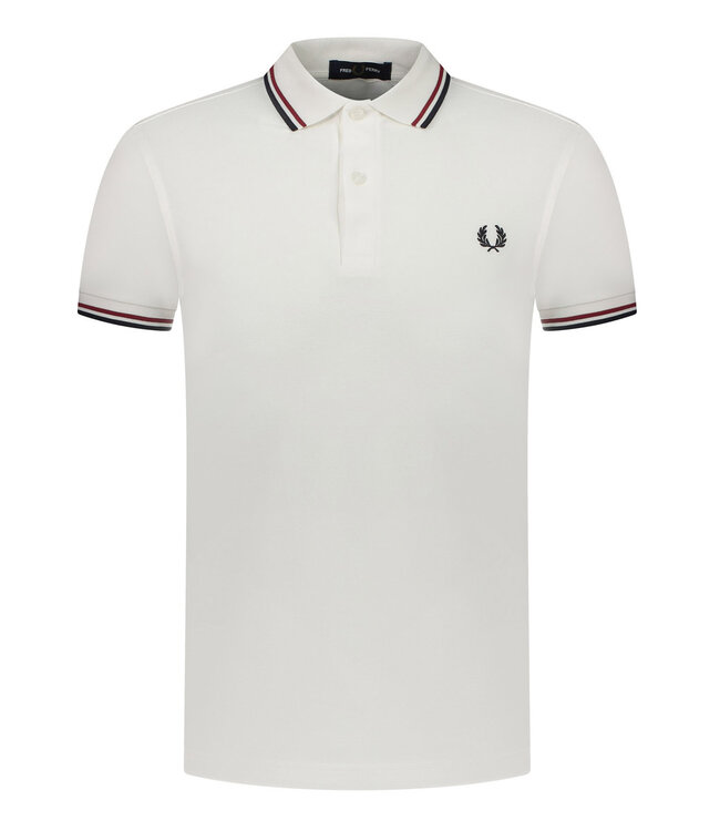 Fred Perry M3600 T60 Twin Tipped polo wit snow white met donkerblauw Fred Perry logo