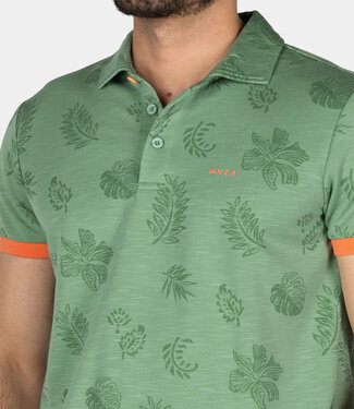 New Zealand Auckland Dakota Classic Army polo olijfgroen met groen blaadjes print polo