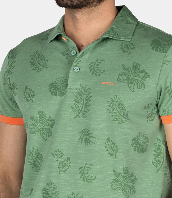 New Zealand Auckland Dakota 25BN106 1742 Classic Army polo olijfgroen met groen blaadjes print polo