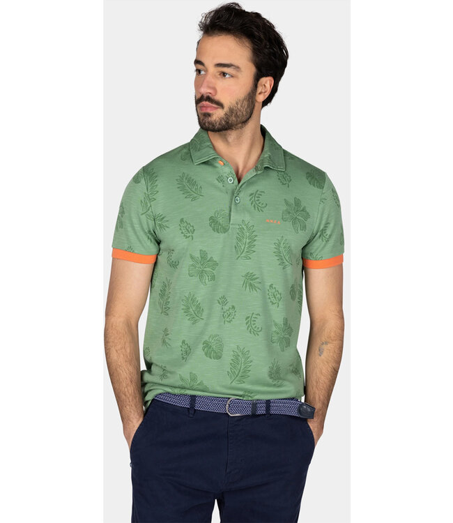 New Zealand Auckland Dakota 25BN106 1742 Classic Army polo olijfgroen met groen blaadjes print polo