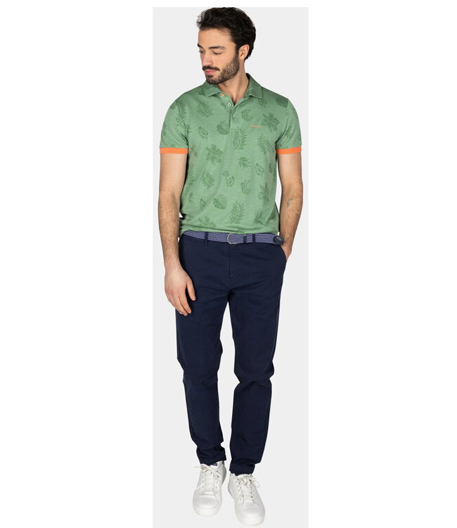 New Zealand Auckland Dakota 25BN106 1742 Classic Army polo olijfgroen met groen blaadjes print polo